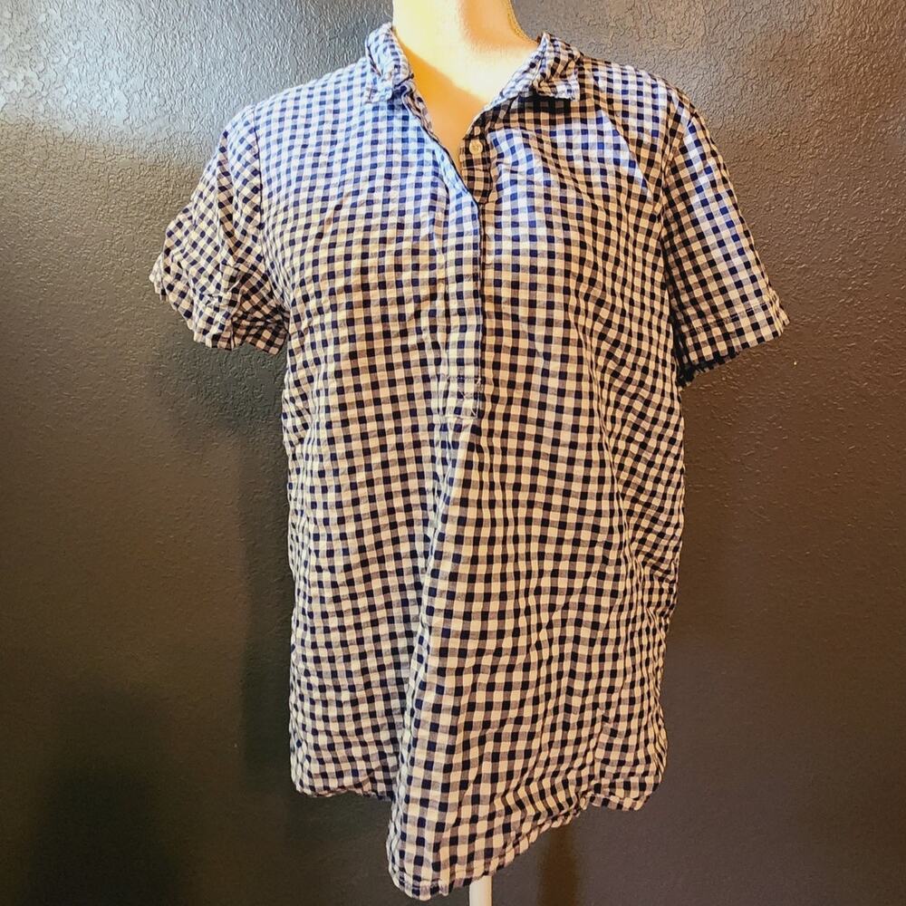 L.L. Bean Cotton Light Weight Plaid Gingham Short Sleeve Shirt Size Large